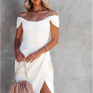 Satin Corset Midi Dress - Ivory
